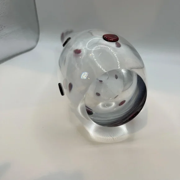 Murano Art Glass Wide Opening Flower Vase - Red Dots. Italian Glass - Picture 3 of 11